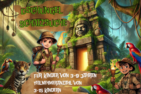 Dschungel-Schnitzeljagd für 3 bis 9 Jährige. Schatzsuche für kleine Abenteurer im Urwald. Auf den Spuren der Mayas